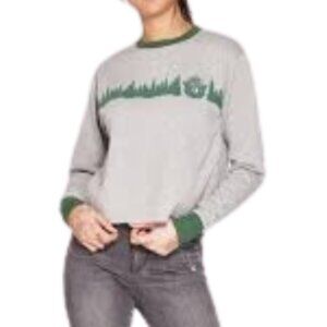 Smokey The Bear Women's Grey Green Cropped Sweatshirt Top Size Small Casual